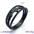 Pulsera multicapa de cuero negro para hombre con dije de calavera y llave inglesa - Negro