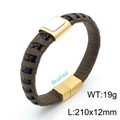 Pulsera para hombre de cuero trenzado marrón con cierre magnético de acero de titanio - Dorado