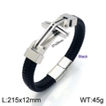 Bracciale a doppio strato in pelle intrecciata nera con croce in acciaio inossidabile - 21.5cm / Stile A / Argento