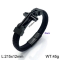 Bracciale da uomo a doppio strato in pelle nera intrecciata con ciondolo a croce - 21.5cm / Stile A / Nero