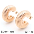 Pendientes de aro en C minimalistas en oro rosa con diseño de textura en espiral - Oro rosa