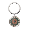 Macro detail of silver Mandala pendant keychain with turquoise bohemian geometry patterns - Style 9 / Silver