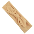 Elastic beige knitted baby headband with a knotted rabbit ear bow in solid color - Rice Camel