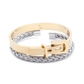 Two-tone woven stainless steel open cuff bracelet set with Roman numerals and buckle detail - Set 1 / Gold + Silver