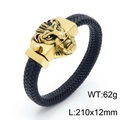 Bracciale in pelle intrecciata punk retrò da uomo con testa di leone dorata e chiusura - Oro