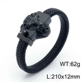Bracciale da uomo in pelle nera intrecciata con chiusura a testa di leone, 210mm - Nero