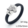 Braided leather wolf head bracelet for men in punk style with silver metal buckle - Steel Color (KB150804-KFC)