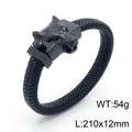 Braided black leather bracelet with antique wolf head charm in punk style for men - Black (KB150803-KFC)