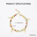 Vue détaillée des paramètres du bracelet doré multicouche avec croix et perles colorées - Style Pendentif Croix (KB179932-MW)