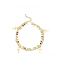 Detailed parameter view of gold layered bracelet with cross pendants and colorful beads - Cross Pendant Style (KB179932-MW)