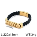 Pulsera de hombre en acero de titanio con cordón trenzado negro y hebilla dorada mate - Estilo C Dorado (KB99946-K)
