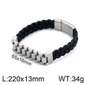 Pulsera para hombre de cuero trenzado negro con cierre de acero estilo correa de reloj - Estilo C Color Acero (KB99947-K)