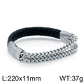 Men's double-row stainless steel chain and black braided leather bracelet with clasp - Double Row Chain Patchwork Style (KB87980-BD)