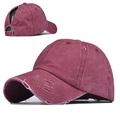 Damen Pferdeschwanz Baseballkappe aus gewaschener Baumwolle im Vintage-Look mit verstellbarer Schnalle - Verstellbar / Burgunderrot