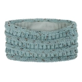 Détail d'un bandeau en maille bleu clair avec touches colorées et doublure polaire douce - Bleu clair chiné