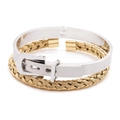 Set aus silberner Edelstahl-Manschette und goldener geflochtener Armspange für Herren - Silber + Gold 1 (Draht-Stil)