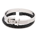 Detail von silbernem Edelstahl-Armreif und schwarzem geflochtenem Armband für Herren - Silber + Schwarz 3 (Geflochtene Textur)