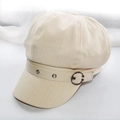 Detail of beige octagonal cap showing herringbone texture and metal eyelet belt - Adult 55-58cm / Beige