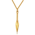 Hip hop gold spike kunai pendant necklace with spiral texture on a fine chain - Gold Sword + 60cm Chain