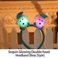 Luminous blue Christmas headband featuring two sequined white bear icons with LED lights - Sequin LED Dual (Bear)