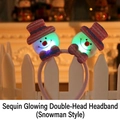 LED Christmas headband featuring sequined snowman figures and pink glitter accents - Sequin LED Dual (Snowman)