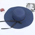 Cappello da sole in paglia blu navy a tesa larga pieghevole con nastro nero e fiocco - Taglia unica / Blu navy