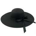 Cappello da sole in paglia nera a tesa larga con fiocco in nastro per la spiaggia - Taglia unica / Nero