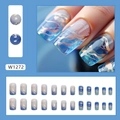 Blue marble ombre press-on nails with gold foil lines in a medium long square shape - Sea Blue Smudge (Glue Type)