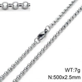 Silver stainless steel round pearl chain necklace for men, 500x2.5mm variant, 7g weight - 2.5mm Steel Color-20cm