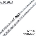 Silver stainless steel 3mm rolo chain necklace for men with lobster clasp, 50cm length - 3mm Steel Color-20cm