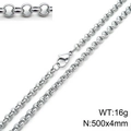 Silver pearl chain link necklace in stainless steel with secure lobster clasp closure - 4mm Steel Color-20cm