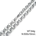 Silver stainless steel 500x10mm round link chain necklace weighing 64g with high polish - 10mm Steel Color-20cm