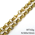 Golden stainless steel round pearl link chain necklace 500x10mm 63g for men - 10mm Gold-20cm