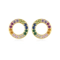 Fashionable S925 silver needle gold hoop earrings with vibrant rainbow cubic zirconia stones - Gold Colorful Rainbow Circle