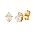 Elegant S925 silver stud earrings with round pearls and sparkling cubic zirconia stones - Gold Pearl With Tiny Zircon