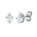 Elegant S925 silver stud earrings featuring round white pearls and sparkling cubic zirconia - Silver Pearl With Tiny Zircon