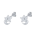 Elegant S925 silver star and moon stud earrings featuring sparkling zircon stones - Silver Star And Moon Zircon