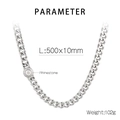 Detailoverzicht van de 10 mm zilveren Cubaanse ketting met strass-sluiting en maten - 20cm / Staal (Strass Sluiting)