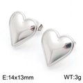 Silver-finished heart stud earrings in stainless steel, measuring 14x13mm and 3g in weight - 14x13mm / Steel (KE111053-KFC)