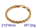 Bracciale da uomo a catena a fune da 6mm in acciaio inossidabile placcato oro 18k - 18cm / Chiusura a Moschettone 6mm / Oro