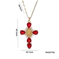 Kruis hanger ketting met Maagd Maria reliëf en rode edelstenen in goudkleurige afwerking - Maagd Maria Rode Zirconia(531)