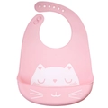 Pink silicone baby bib with 3D cat pattern and adjustable neck straps for infants - Heart Cat - Sakura Pink