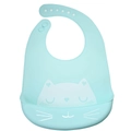 Light blue silicone baby bib featuring a cute white cat cartoon and adjustable neck strap - Heart Cat - Tiffany Blue