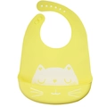 Yellow silicone baby bib with adjustable neck strap and a cute cartoon cat face design - Heart Cat - Goose Yellow