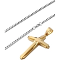 Silver square chain with gold 3D cross pendant made of durable stainless steel - 50cm Box Chain / Gold