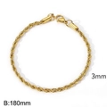 Pulsera de cadena de cuerda de 3mm en acero inoxidable bañado en oro de 18k para hombre y mujer - 18cm / 3MM Dorado