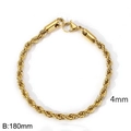 Pulsera de cadena de cuerda dorada de 4mm de ancho y 180mm de largo con cierre de mosquetón - 18cm / 4mm Dorado