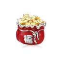 925 sterling silver red fortune bag charm with gold ingots and Fu character detail - Blessing Bag