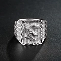 Silver eagle relief ring for men with vintage engraved wings and geometric metal patterns - US 9 / AJZ114 Silver