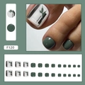 Dark green and white press-on toenails with leaf patterns and feminism text F120 set - F120 Retro Dark Green (Glue Type)